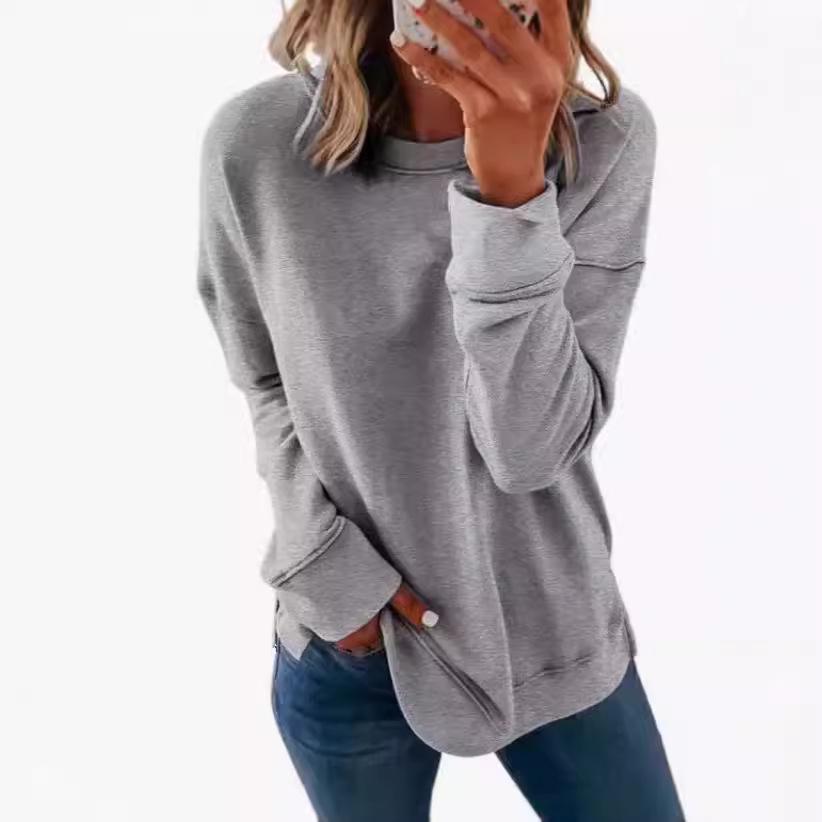 European & American Women's Round Neck Solid Color Long Sleeve Autumn Hoodie Pullover (2024)