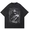 Hip Hop Streetwear Men T-Shirt Oversized Vintage Skull Graphic T Shirt Retro Washed Black Tshirt Cotton Unisex Tops Tees