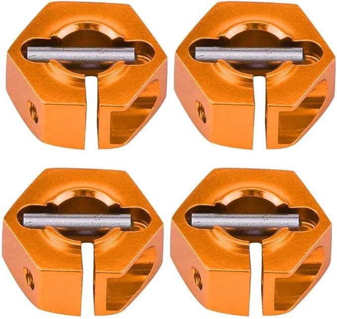 4Pcs 12mm Hex Wheel Hub Adapters – Universal for 1/10 RC Cars HSP Sakura – 7mm Height, Orange