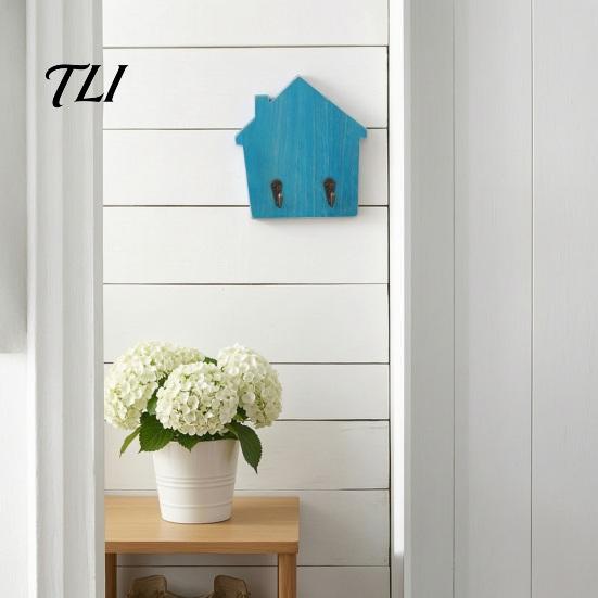 Self Adhesive Wood Hooks for Home House Shape Wall Storage Hook, Strong Traceless Decorative Apartment Renters American Style Hanger Entryway