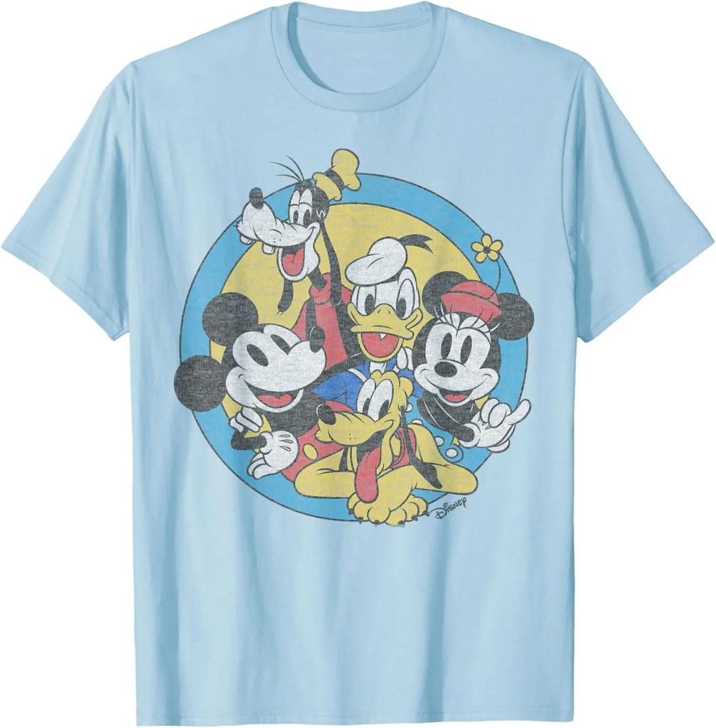 Hot Fashion Casual Disney Mickey and Friends Retro Group Shot T-Shirt S-4XL Summer
