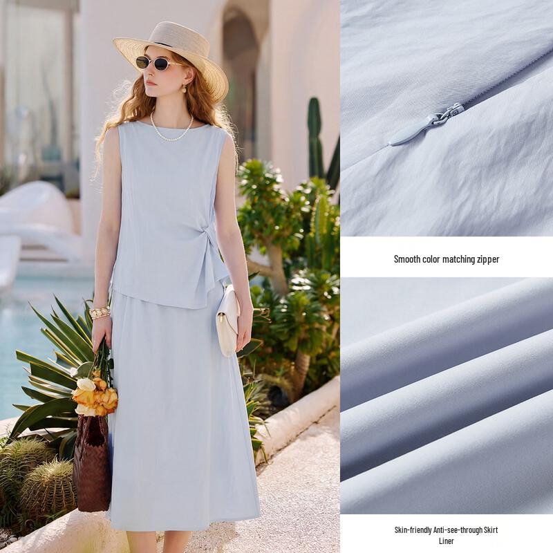 French Style Sleeveless Top & Pleated Skirt Set