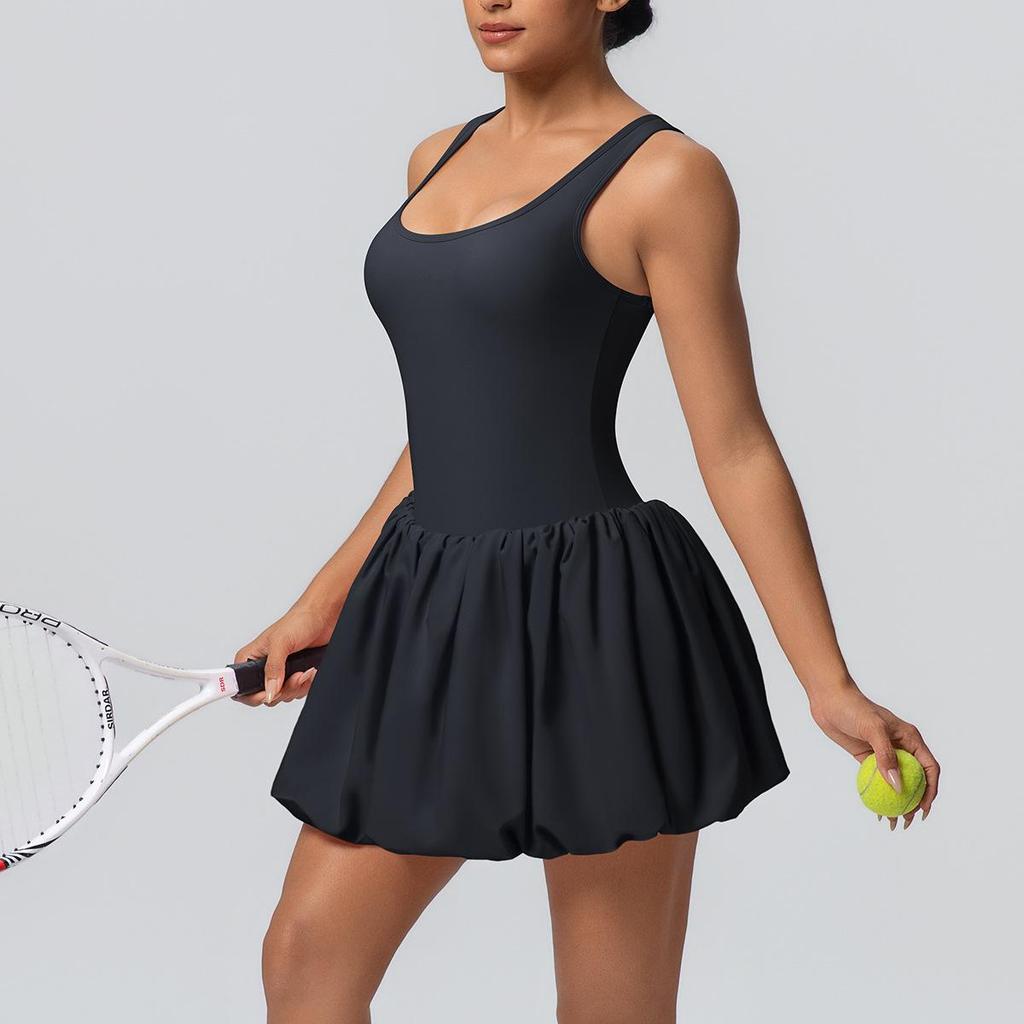 NEW bare feel sports dress with pocket,anti-exposure,tennis wear with bra pads,running, fitness and bodybuilding, sports trends, cycling dress Black