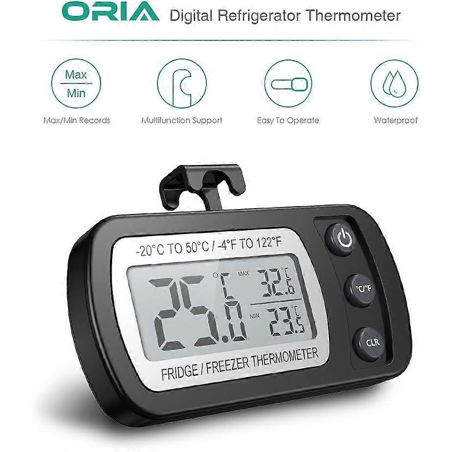 Refrigerator Thermometer LCD Display Digital Waterproof Freezing Thermometer with Magnetic Crochet Black Refrigerator Thermometer (-20 ~ 50 ) -