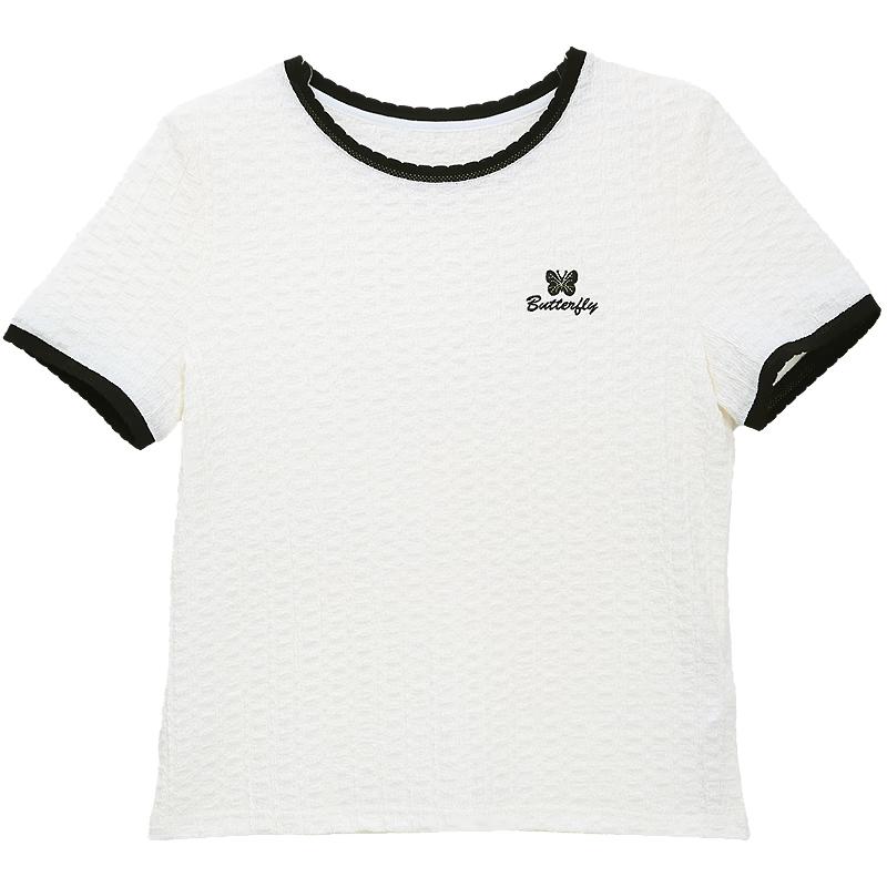 BETU Women s Color-Blocked Lace Texture Short Sleeve T-Shirt