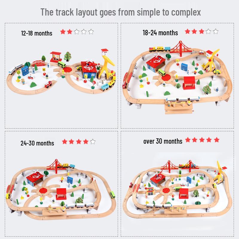 133-teiliges Holzschienen-Elektrozugset für Kinder