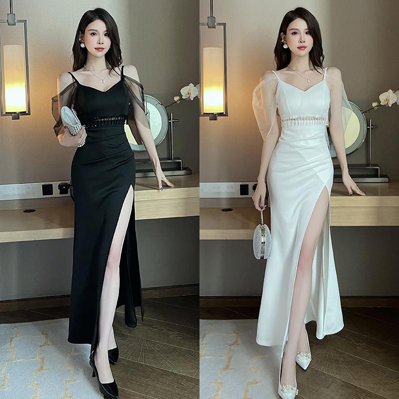 Elegant French High-End Summer Evening Gown - Sexy Long Light Luxury Dress A716