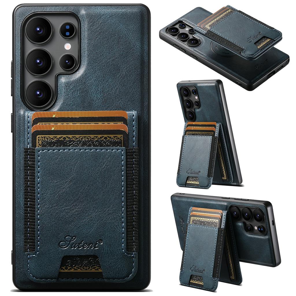 SUTENI H17 For Samsung Galaxy S25 Ultra Magnetic Case Card Slots Leather + TPU Kickstand Phone Cover