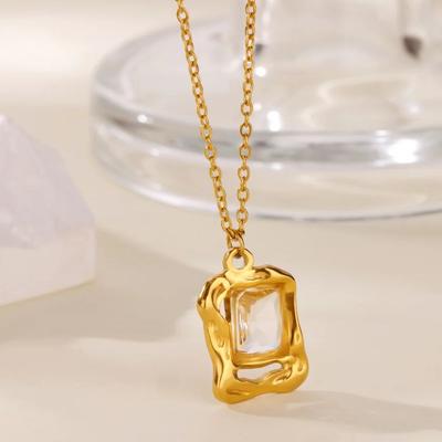 Irregular Zircon Square Pendant Necklaces  Gold Plated Stainless Steel Necklace Birthday Party Christmas Jewelry Gifts