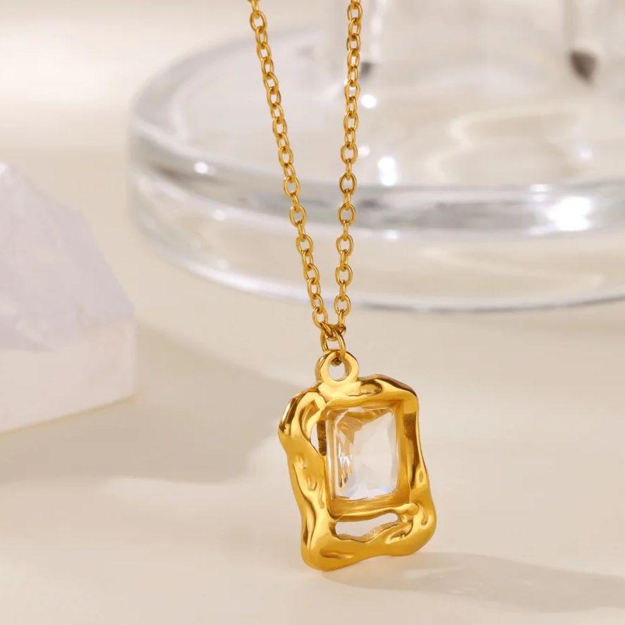 Irregular Zircon Square Pendant Necklaces Gold Plated Stainless Steel Necklace Birthday Party Christmas Jewelry Gifts