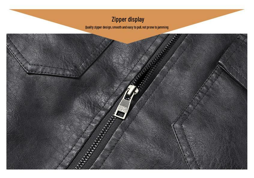 Men's European Winter PU Leather Jacket with Velvet Collar - Large, Warm, Windproof Motorcycle Style