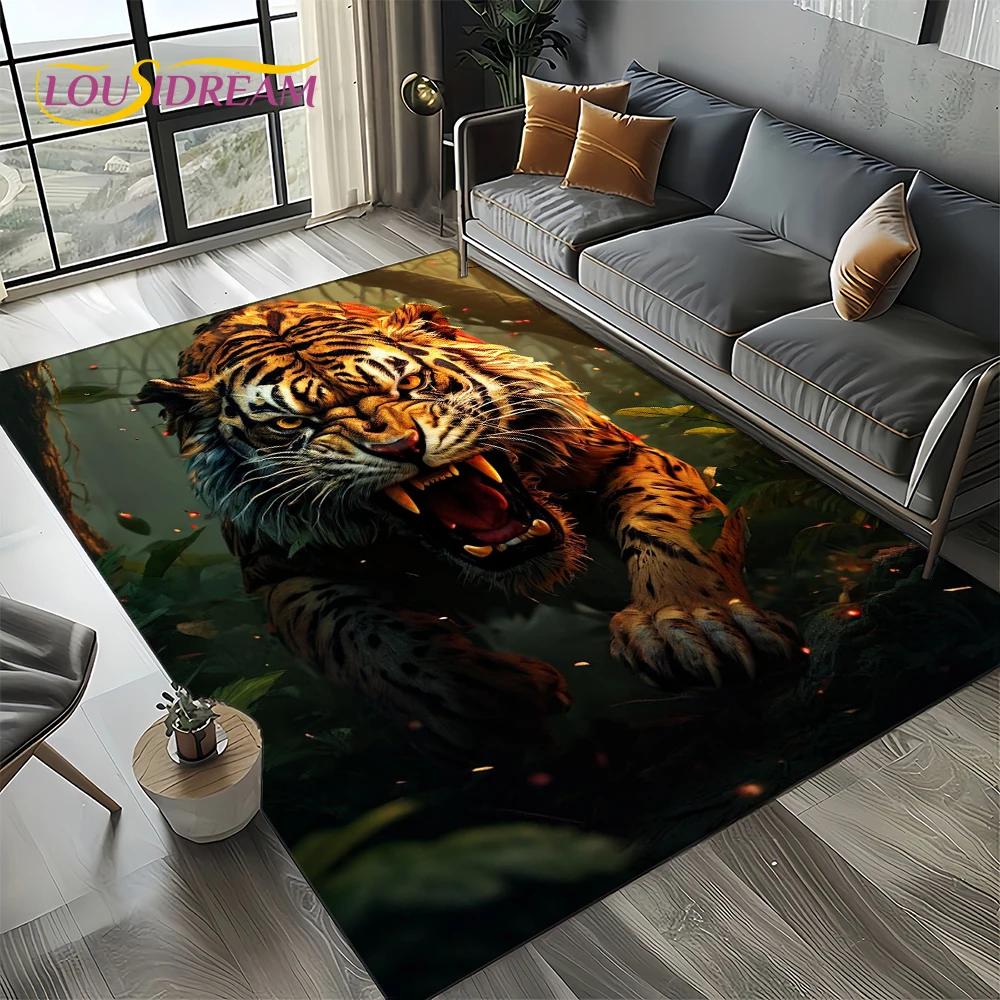 27 Style New Fierce Tiger Lion Leopard Beast Animal Wildlife Cartoon Carpet Rug for Living Room Bedroom Sofa,Non-slip Floor Mat