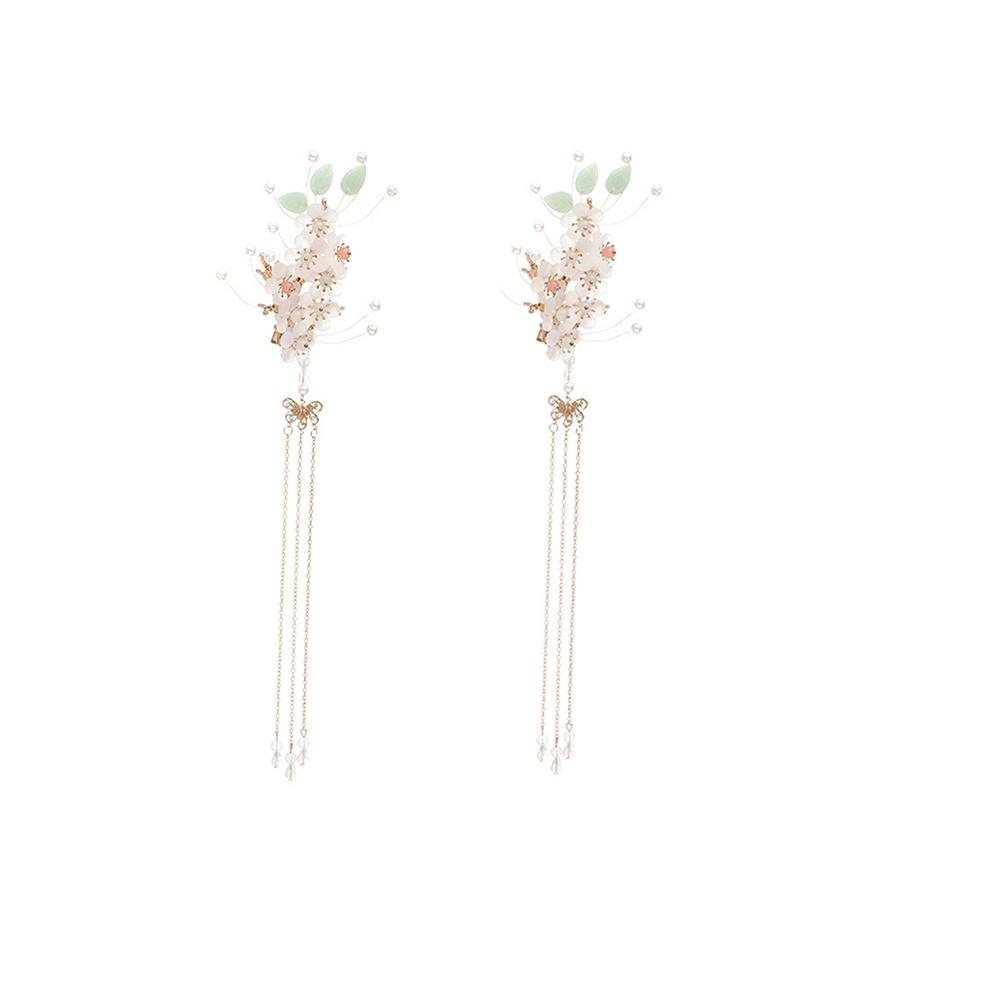 Elegant Vintage Flower Hanfu Ancient Handmade Headpieces Long Tassel Hairpins Hair Sticks