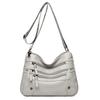 Solid Color Multi Zipper Bag Vintage Soft Leather Shoulder Bag  Casual Crossbody Purse For Work