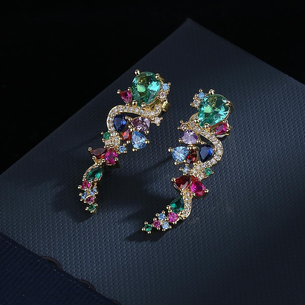 silver light luxury micro-inlaid zircon flowers earrings exaggerated super flash temperament bride wedding dress wedding