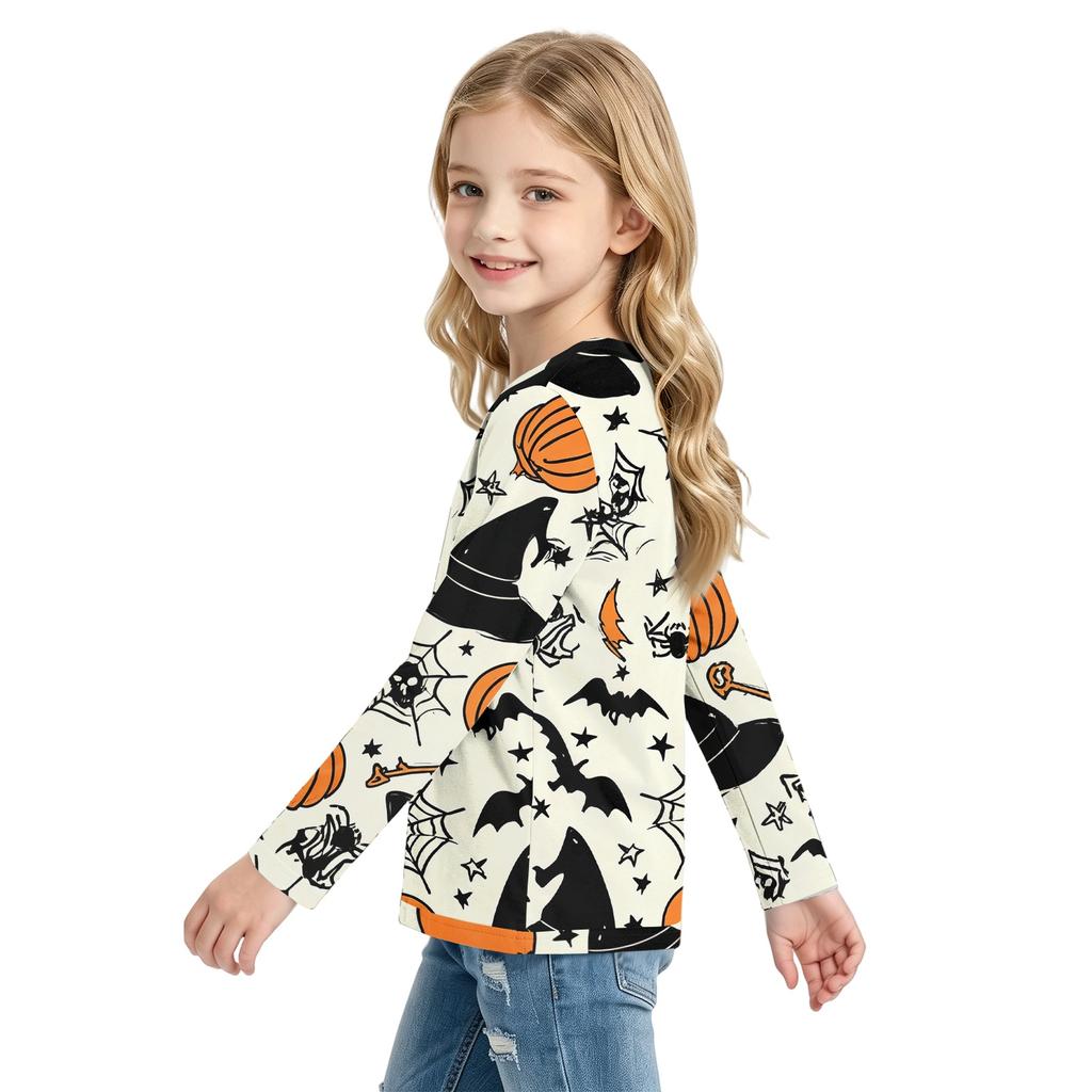 Children's Halloween Print Long Sleeve Neck T-Shirt for Boys Girls