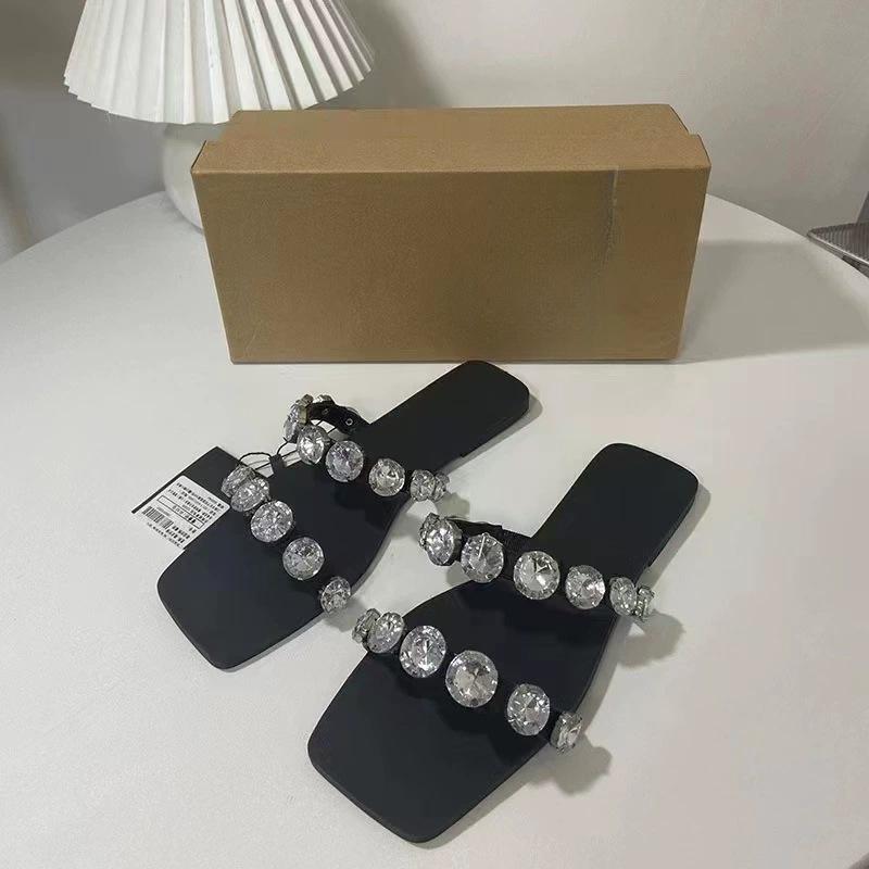 Women's Shoes, Black Flat Sandals, Casual Flat Heeled Beach Shoes
