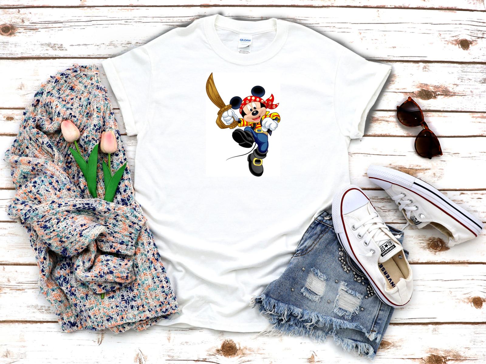 Red bandana wooden sword pirate Mickey Mouse 3 4 Short sleeve Woman T-shirt K3 XL