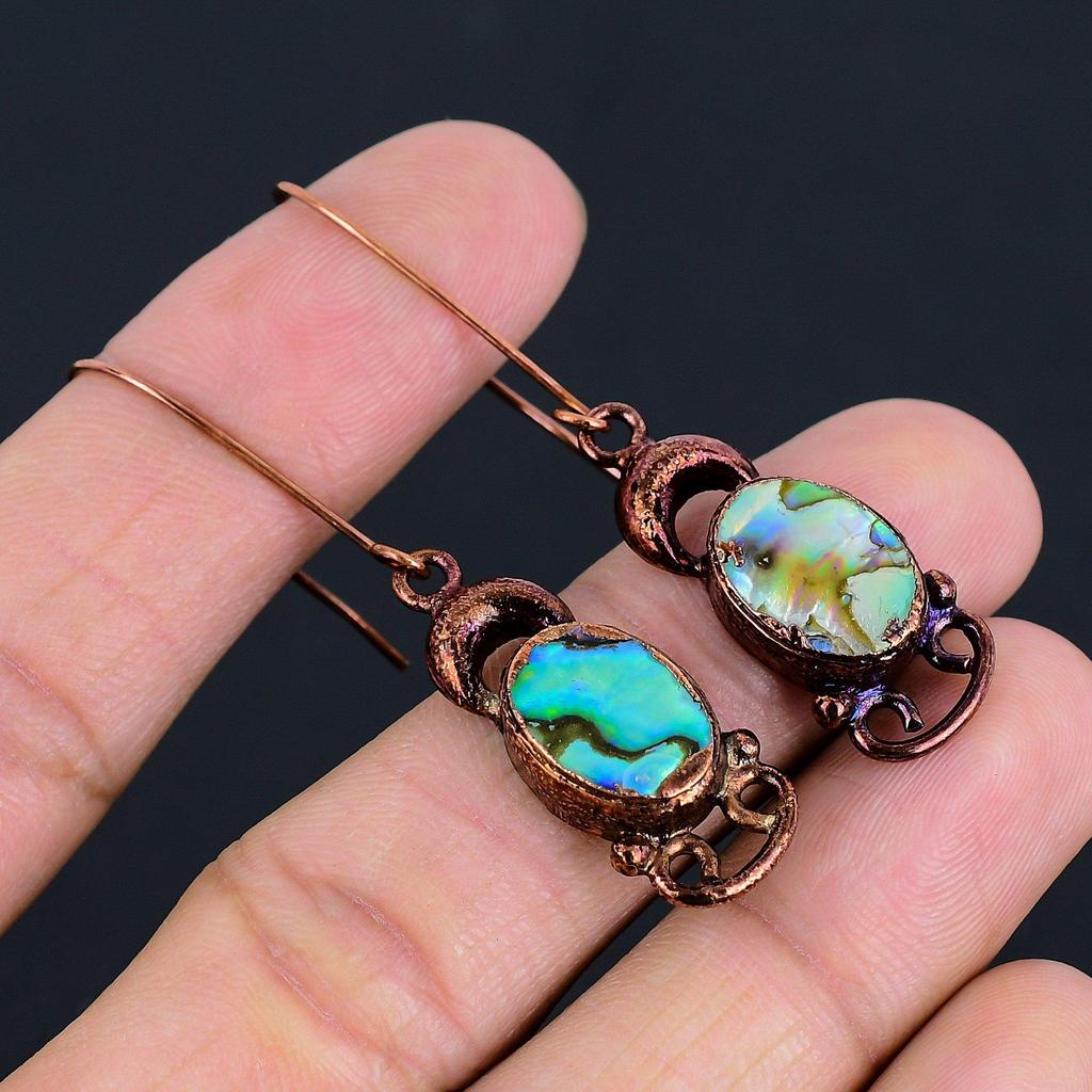 Abalone Shell Copper Electroformed Earrings, Handmade Gemstone Earrings Jewelry, Gifts For Wife Brand New Earrings