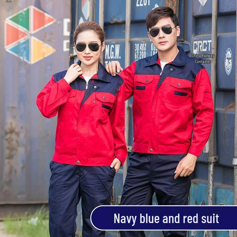 Frühling & Herbst Langarm Colorblock Arbeitskleidungsset: Unisex Flecken- & Verschleißfeste Uniform für Autoreparatur