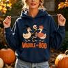 Waddle And Boo Skeleton Ducks Graphic Hoodie Funny Halloween Pumpkin Witch Hat Sweatshirt Cute Animal Party Casual Top