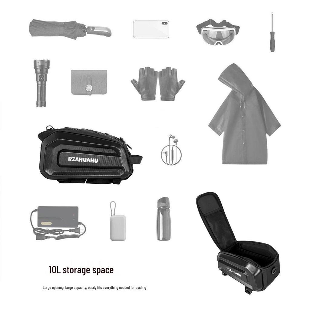 RZAHU Waterproof Bike Top Tube Bag with Dual Pouches and Phone Holder