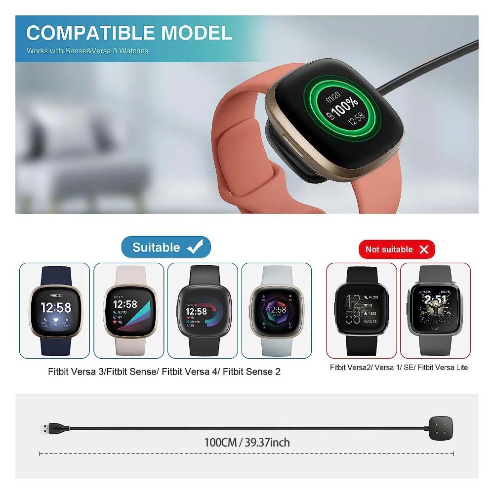 Charger Cable For Fitbit Versa 4/Sense/Versa 3/Sense 2 Replacement Smartwatch Charger Cradle Adapter Data Stand Charging Cable