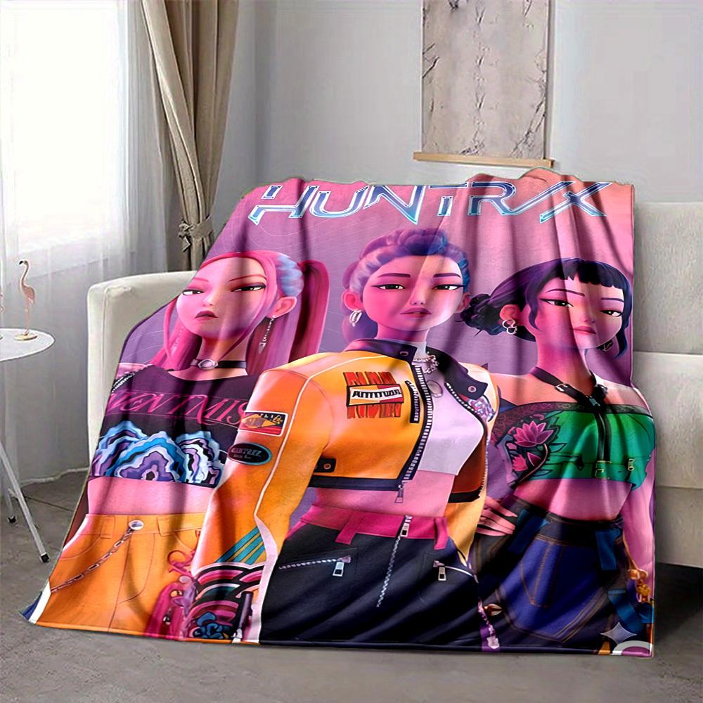 1PC Huntrix, K Pop Blanket Lightweight Flannel Throw Blanket for Sofa, Bed, Travel, Camping, Livingroom, Office, Couch