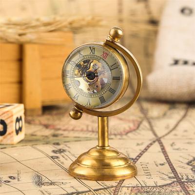 Spinning Globe Gold Desk Clock for Women Men Creative Gift for Pocket Watch Copper Table Clock Mechanical Pocket Watch