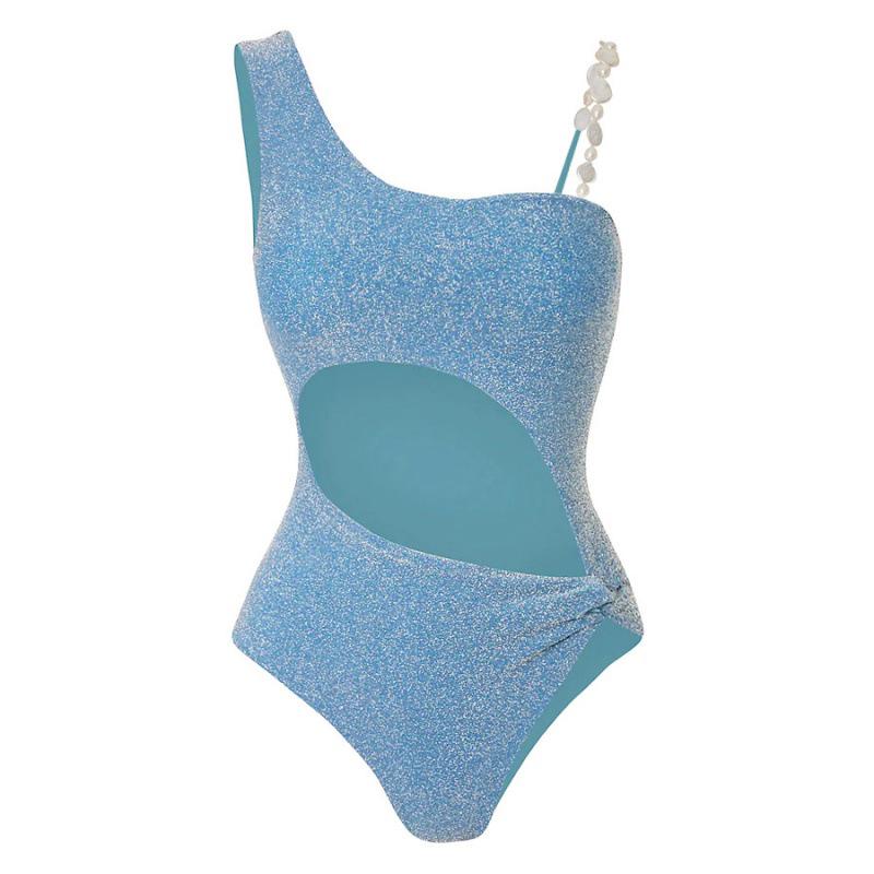 2024 European & American Glitter High-End Swimsuit with Hollow-Out Design & Skirt Set for Beach Vacations