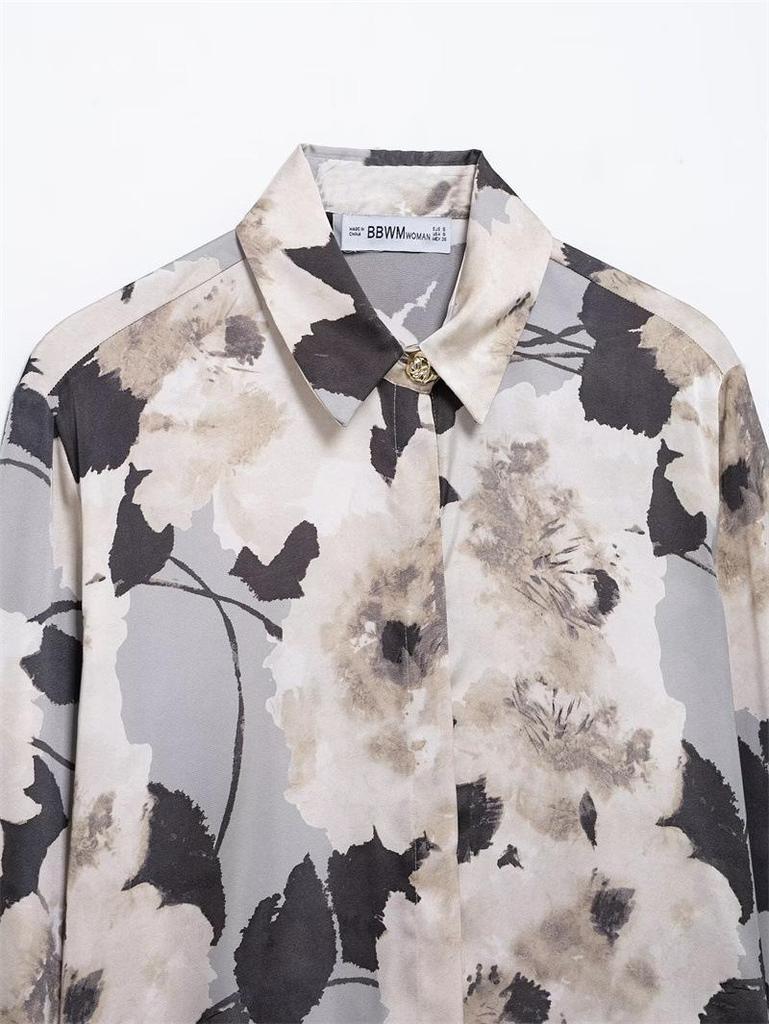 TAOP&ZA Damen Frühling/Sommer Seidenähnliches Print-Hemd und Midi-Rock Set 2375121