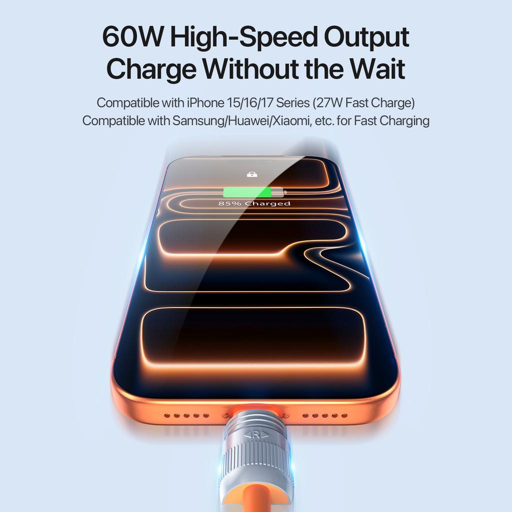 60W Type-C To Type-C 30cm DUX DUCIS LCBA Series 60W Type-C To Type-C 30cm Zinc Alloy Silicone Lanyard Cable