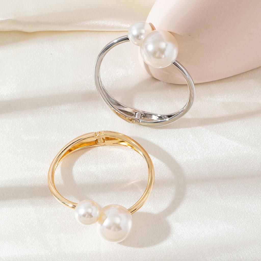 DIEZI Koreanische Große Perlen Armreifen Armband Punk Gold Silber Farbe Geometrisch Feder Armreifen Für Damen Herren Geschenk Schmuck