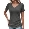 Spring and Summer High-end Slim Fit Solid Color Casual V-neck Short Sleeved Button Top Women's T-shirts