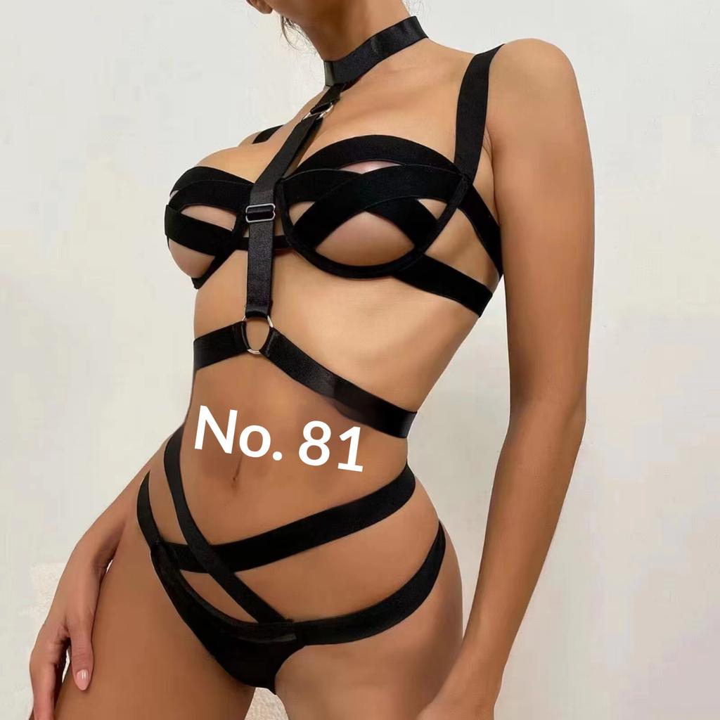 ODM Women's Sexy Lace Three-piece Lingerie Set Panty Bra Underwear
