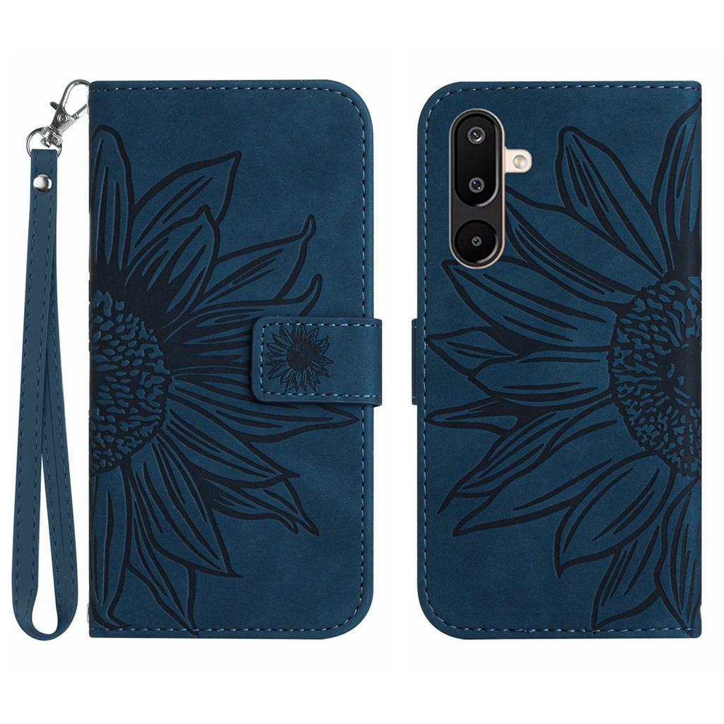 For Samsung Galaxy M36 5G Case Sunflower Imprint Leather Wallet Phone Cover with Wrist Strap