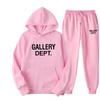 Gallery Grey Distressed Logo Hoodie & Sweatpants Set for Men & Women (Plus Velvet)