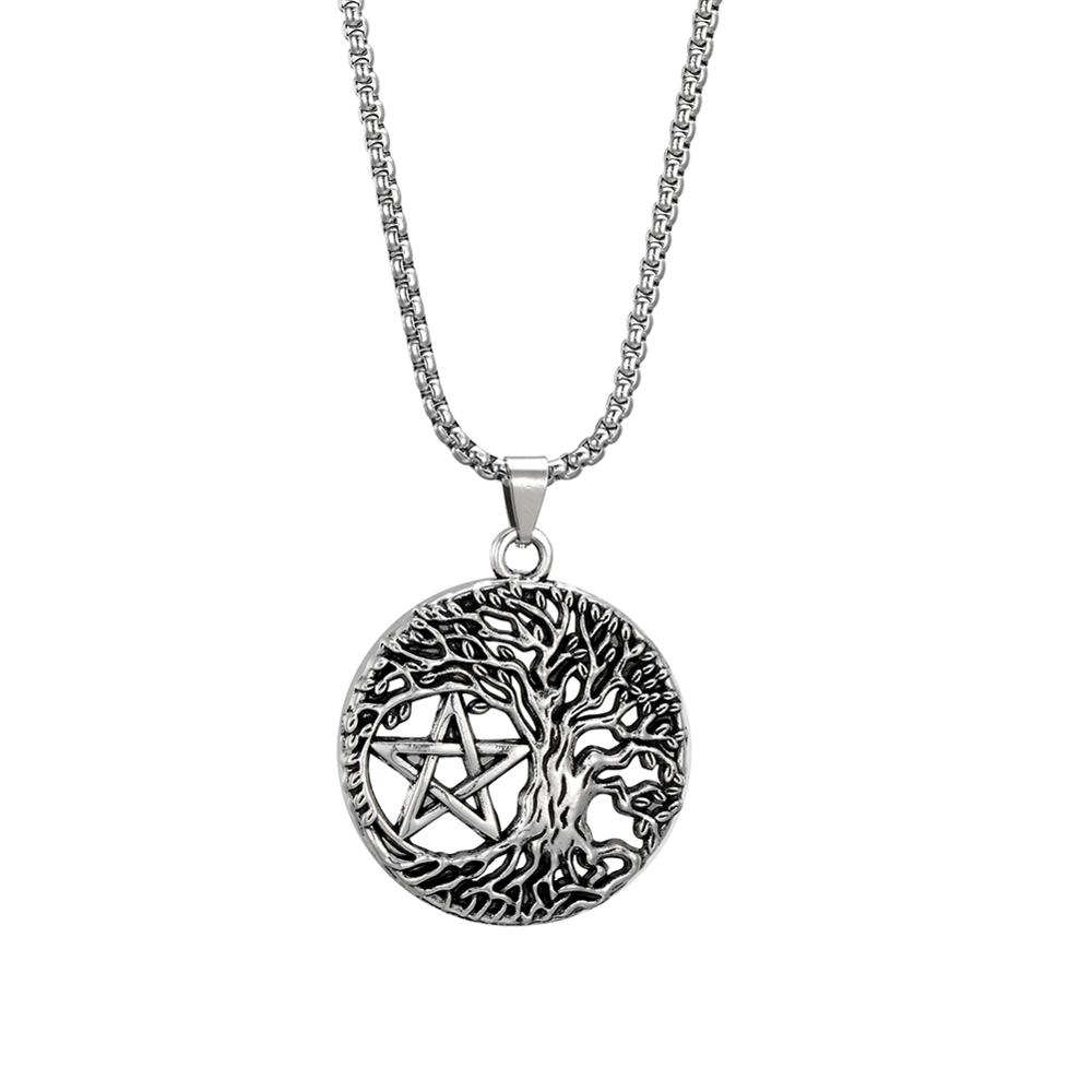 Teamer Vintage Tree of Life Yggdrasil Pentacle Amulet Star of David Viking Tunes Portugal Necklace Pendant Antique Silver Color
