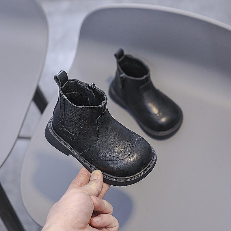 Vintage Style Children Genuine Leather Boots Autumn Fall Kids Ankle Boots Toddler Little Boys Girls Short Boots Brown, Black