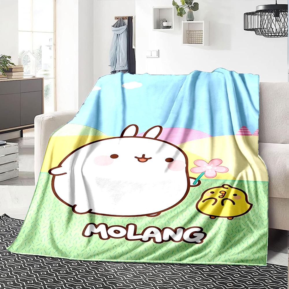 Cute Rabbit Flower Flannel Blanket Super Soft Warm Cozy Blanket for Sofa Bed Office Travel All‑Season Home Decor Gift