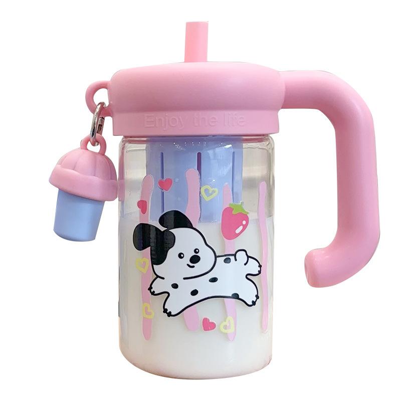 High Borosilicate Glass High Temperature Resistant Portable Straw Cup Tea and Water Separation  Large Capacity Student Water Cup