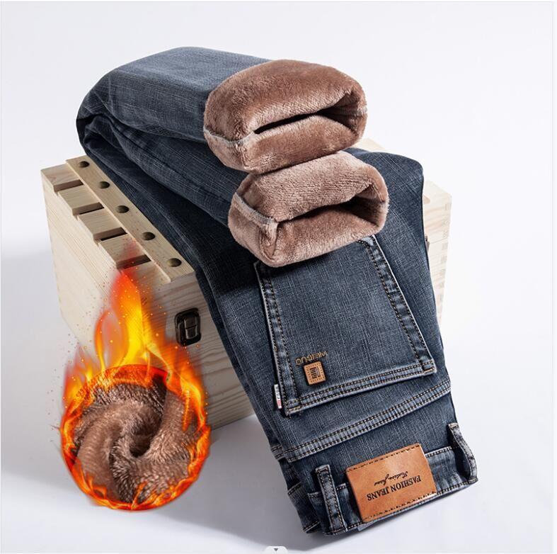 High-end winter velvet jeans loose straight elastic thickened warm cotton velvet long pants tide