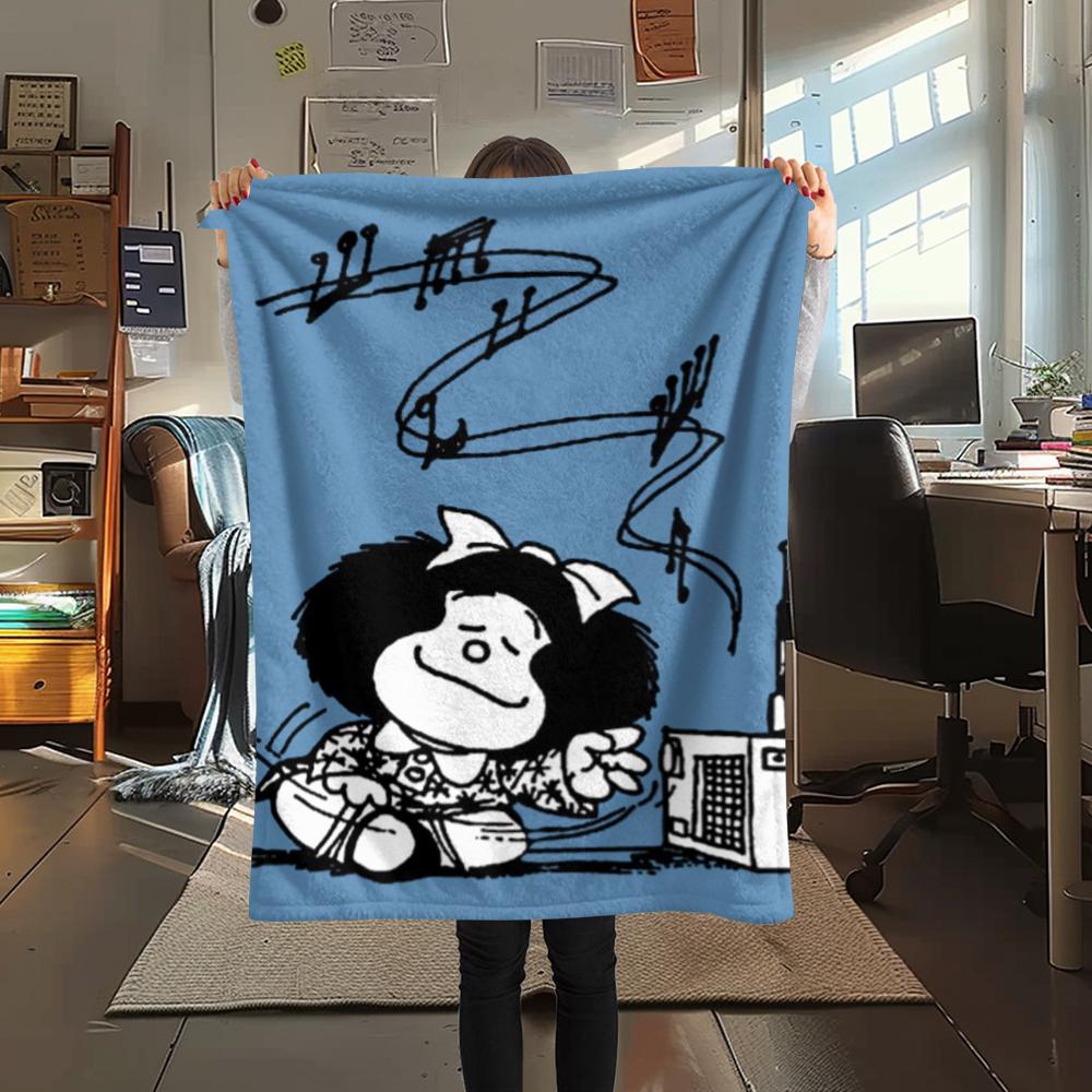1PC Mafalda Print Flannel Blanket, High quality Comfortable for All Seasons, Home Decor, Warmth and Comfort, Perfect for Christmas Gifts 79