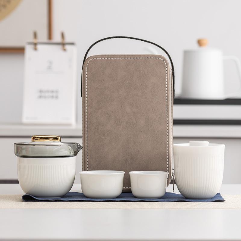 High-grade Suet Jade Travel Portable Express Cup, One Pot and Three Cups of Kung Fu Tea Set, Teapot Companion Gift