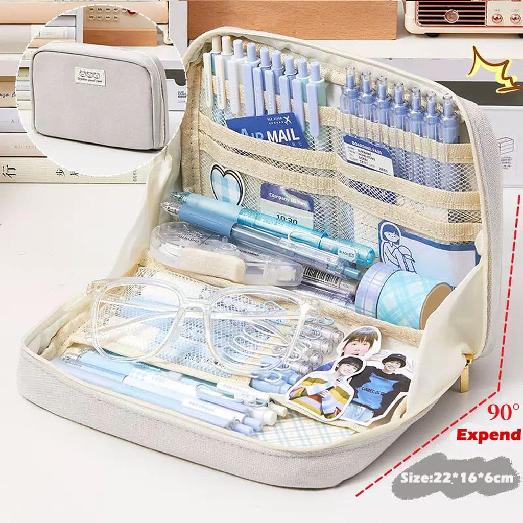 Velkokapacitní pouzdro na tužku Kawaii Kosmetická taštička Roztomilé plátěné pouzdro na pero organizér Korejský pro dívku Školní kancelářské potřeby Psací potřeby