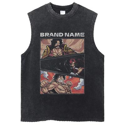 Regata One Piece Lavada Camiseta Anime Guts Gráfico Regata Algodão Sem Mangas Streetwear Solta Tendência Camiseta Roupa Masculina