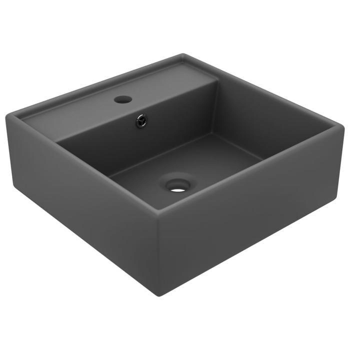 VidaXL Lavabo Carré de Luxe à Trop-plein Vasque à Poser de Toilette Lave-mains de Salle de Bain Salle Cosmétique Gris Foncé 146950