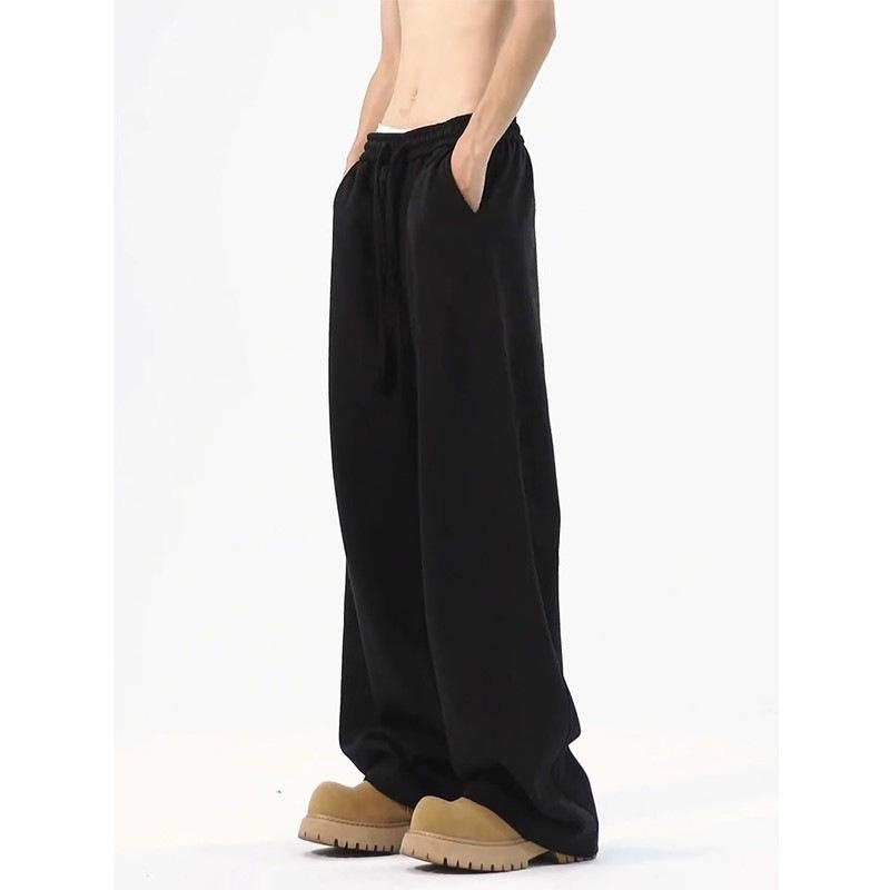 Black Machete Men's Wide-Leg Sweatpants – Autumn/Winter Drape Style, CleanFit Casual Trousers