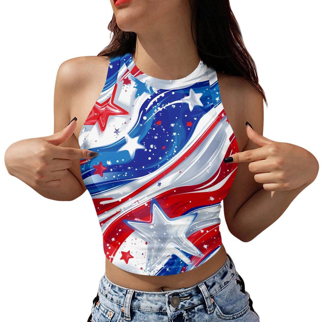 Damesmode Onafhankelijkheidsdag Print Mouwloze Tanktop