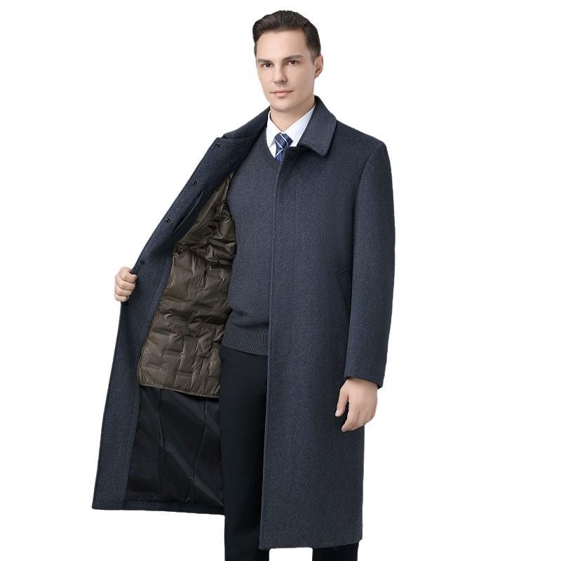 Removable Inner Liner Wool Coat for Men In Autumn and Winter, Long Middle-aged Daddy Coat for Men